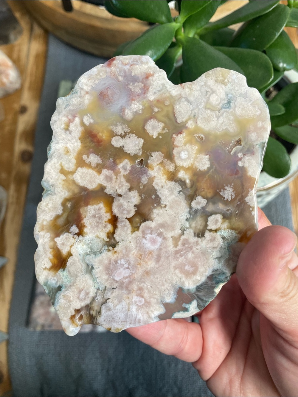 Polished flower agate crystal slab